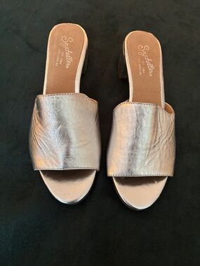 Seychelles Metallic Leather Slide Mules - Silver